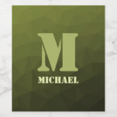 Legergroen olijf geometrisch maaspatroon Monogram Wijn Etiket (Enkel label)