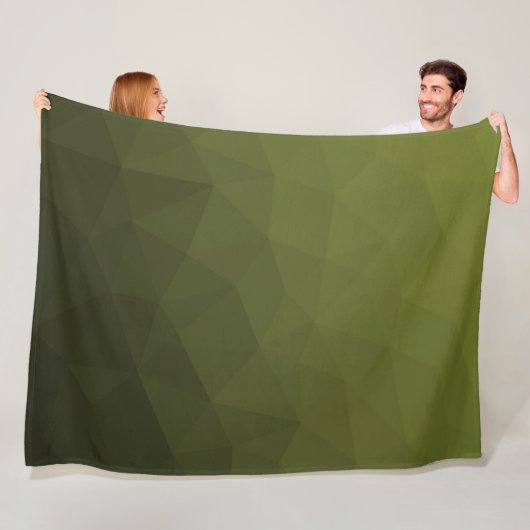 Legergroen olijfgradiënt geometrisch maaspatroon fleece deken (In situ)