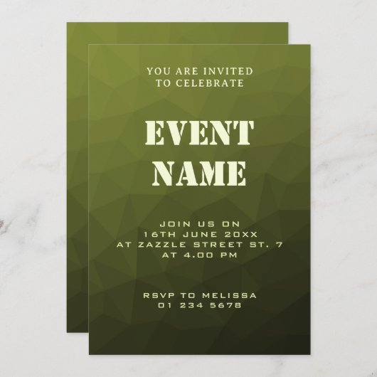 Legergroen olijfgradiënt geometrisch maaspatroon kaart (Voorkant / Achterkant)