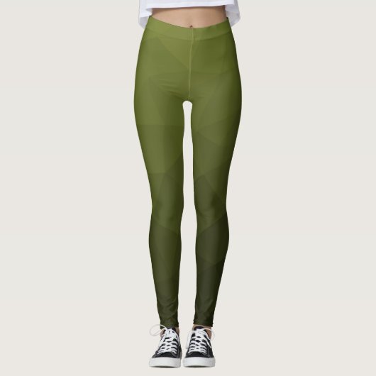 Legergroen olijfgradiënt geometrisch maaspatroon leggings (Voorkant)