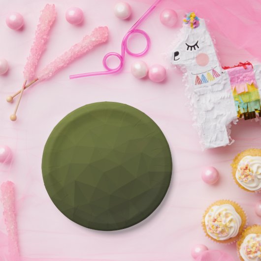 Legergroen olijfgradiënt geometrisch maaspatroon papieren bordje (Feest)