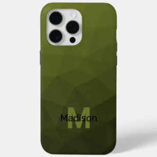 Legergroen ombre geometrisch maaspatroon Monogram iPhone 15 Pro Max Hoesje