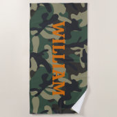 Legergroen Oranje Naam Camo Strandlaken (Voorkant)