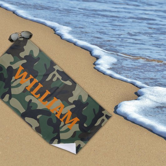 Legergroen Oranje Naam Camo Strandlaken