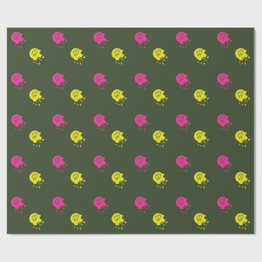 Legergroen - Roze & Gele Pintball Party Cadeaupapier (Vlak)