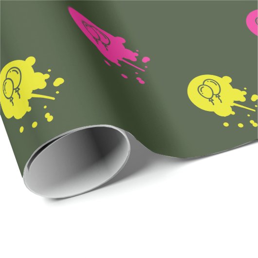 Legergroen - Roze & Gele Pintball Party Cadeaupapier (Rol Hoek)