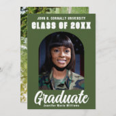 Legergroene afstudeerfoto Moderne boog Afstuderen Aankondiging (Voorkant / Achterkant)