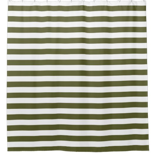 Legergroene en witte strepen douchegordijn (Voorkant)