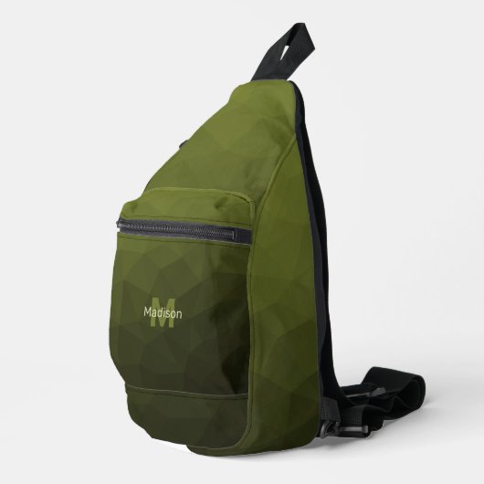 Legergroene geometrische mesh patroon Monogram Sling Bag (Rechterhoek)