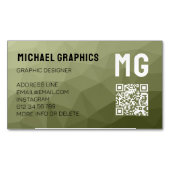 Legergroene geometrische mesh-patroon QR-code  Magnetisch Visitekaartje (Voorkant)