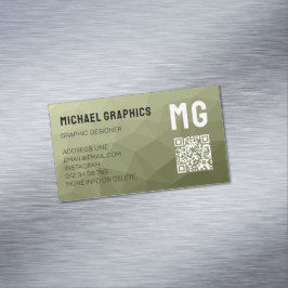 Legergroene geometrische mesh-patroon QR-code Magnetisch Visitekaartje