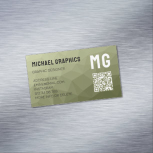 Legergroene geometrische mesh-patroon QR-code Magnetisch Visitekaartje
