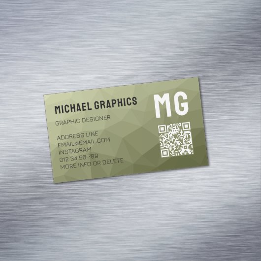 Legergroene geometrische mesh-patroon QR-code  Magnetisch Visitekaartje (Voorbeeld)