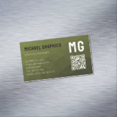 Legergroene geometrische mesh-patroon QR-code  Magnetisch Visitekaartje (Voorbeeld)