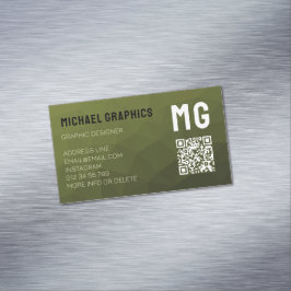 Legergroene geometrische mesh-patroon QR-code  Magnetisch Visitekaartje