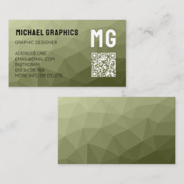 Legergroene geometrische mesh-patroon QR-code Visitekaartje