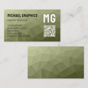 Legergroene geometrische mesh-patroon QR-code  Visitekaartje