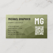 Legergroene geometrische mesh-patroon QR-code  Visitekaartje (Voorkant)