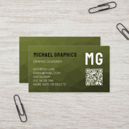 Legergroene geometrische mesh-patroon QR-code Visitekaartje