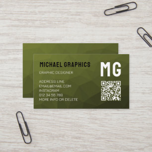 Legergroene geometrische meshpatroon QR-code  Visitekaartje