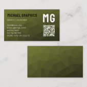 Legergroene geometrische meshpatroon QR-code  Visitekaartje (Voorkant / Achterkant)