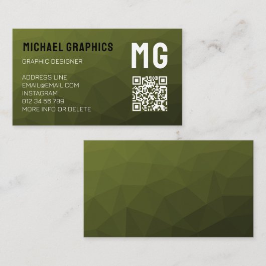 Legergroene geometrische meshpatroon QR-code  Visitekaartje (Voorkant / Achterkant)