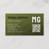 Legergroene geometrische meshpatroon QR-code  Visitekaartje (Voorkant)