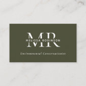 Legergroene monogram, QR-code en sociale media een Visitekaartje (Voorkant)