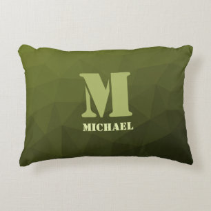 Legergroene olijf geometrisch meshpatroon Monogram Accent Kussen