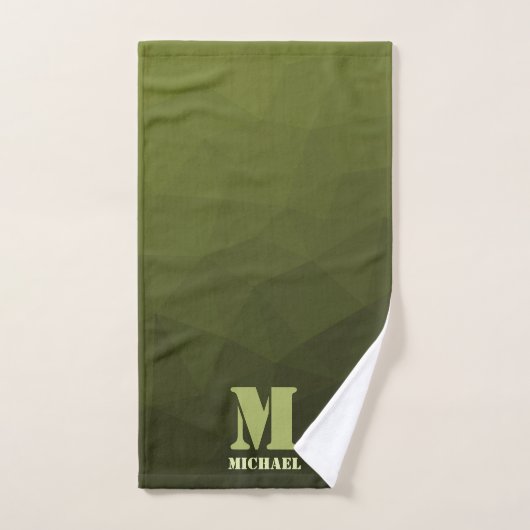 Legergroene olijf geometrisch meshpatroon Monogram Bad Handdoek (Handdoek)
