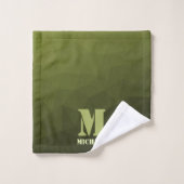 Legergroene olijf geometrisch meshpatroon Monogram Bad Handdoek (Wasdoekje)