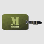 Legergroene olijf geometrisch meshpatroon Monogram Bagagelabel (Voorkant (horizontaal))