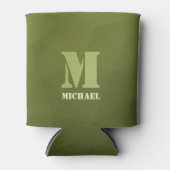 Legergroene olijf geometrisch meshpatroon Monogram Blikjeskoeler (Voorkant)