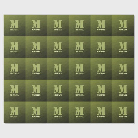 Legergroene olijf geometrisch meshpatroon Monogram Cadeaupapier (Vlak)