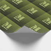 Legergroene olijf geometrisch meshpatroon Monogram Cadeaupapier (Hoek)