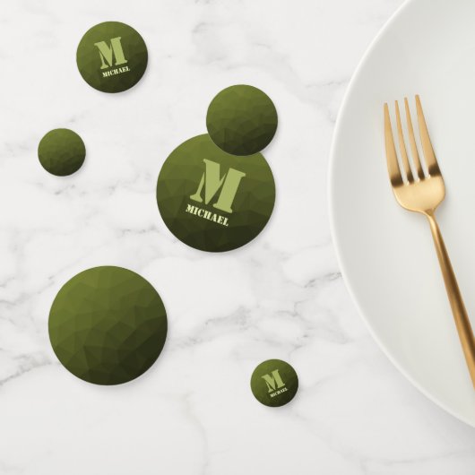 Legergroene olijf geometrisch meshpatroon Monogram Confetti (Groep)