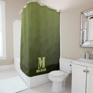 Legergroene olijf geometrisch meshpatroon Monogram Douchegordijn