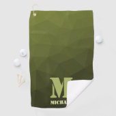 Legergroene olijf geometrisch meshpatroon Monogram Golfhanddoek (Insitu)
