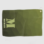 Legergroene olijf geometrisch meshpatroon Monogram Golfhanddoek (Horizontaal)