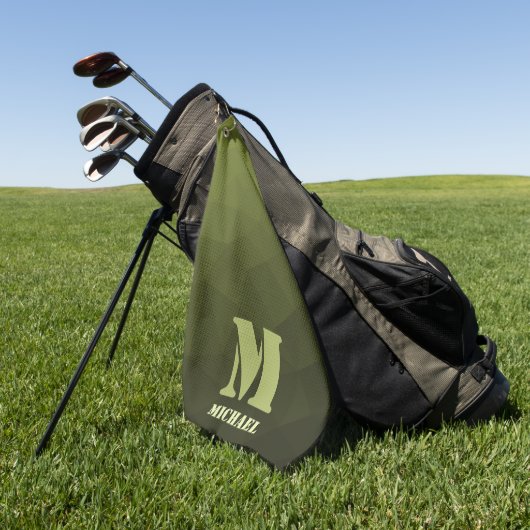 Legergroene olijf geometrisch meshpatroon Monogram Golfhanddoek (Groen)