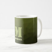 Legergroene olijf geometrisch meshpatroon Monogram Koffiemok (Voorkant rechts)