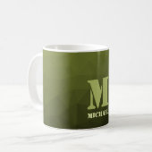 Legergroene olijf geometrisch meshpatroon Monogram Koffiemok (Voorkant links)