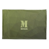 Legergroene olijf geometrisch meshpatroon Monogram Kussensloop (Achterkant)