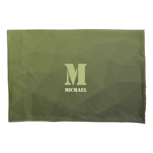 Legergroene olijf geometrisch meshpatroon Monogram Kussensloop (Voorkant)