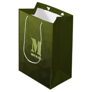 Legergroene olijf geometrisch meshpatroon Monogram Medium Cadeauzakje