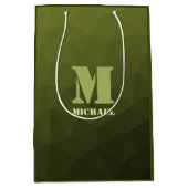 Legergroene olijf geometrisch meshpatroon Monogram Medium Cadeauzakje (Voorkant)