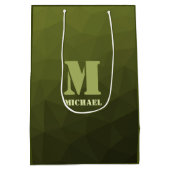 Legergroene olijf geometrisch meshpatroon Monogram Medium Cadeauzakje (Achterkant)