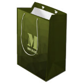 Legergroene olijf geometrisch meshpatroon Monogram Medium Cadeauzakje (Achterkant Gekanteld)