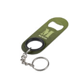 Legergroene olijf geometrisch meshpatroon Monogram Mini Flessenopener (Achterkant Gekanteld)