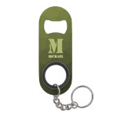 Legergroene olijf geometrisch meshpatroon Monogram Mini Flessenopener (Achterkant)
